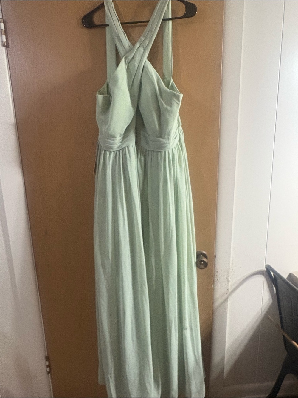 Azazie Mint Green Crisscross Back Maxi Dress